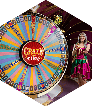 OKZZ Crazy Time wheel mid-spin on live game-show featuring bright neon colours and dynamic action